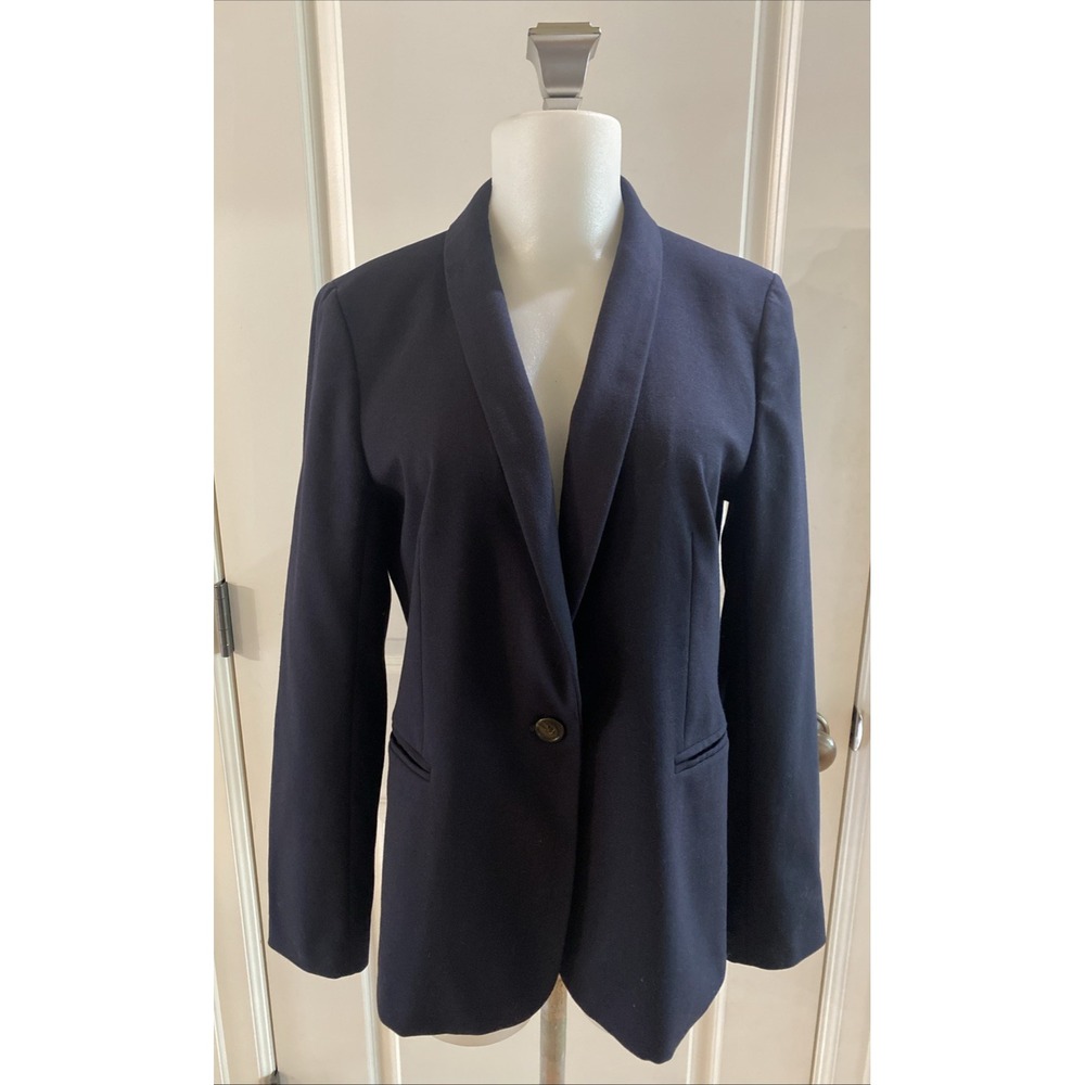 J Crew Parke Blazer Womens 10 Navy Blue Wool One Button Jacket Classic Preppy